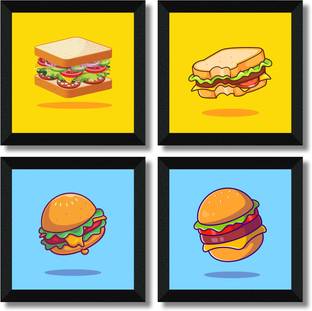 saf Set Of 4 Fast Food Theme Painting for Café, Restro And Kitchen Digital Reprint 10 inch x 10 inch Painting