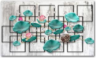 Anweshas Rolled Canvas Painting Without Frame for Home & Office - Green Embossed Petals Canvas 20 inch x 32 inch Painting