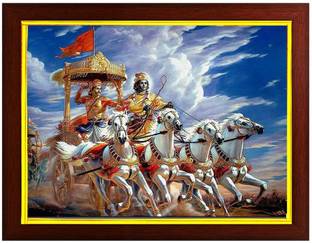 ag pro comfort Krishna and Arjuna on Chariot During Mahabharata war Photo picture Digital Reprint 10 inch x 8 inch Painting