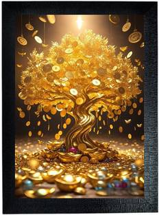 bareth brothers Tree of Wealth - A4 Gold Coin Wall Frame Digital Reprint 13 inch x 10 inch Painting