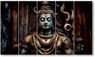 TheCastleDecor Shiva Mahadev Set of 5 Big Size Multiple Frames Wall Painting Natural Colors 48 inch x 28 inch Painting