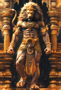 Anaadi Lord Narasimha Ji Photo Poster For Home & Office Decoration Digital Reprint 18 inch x 12 inch Painting