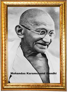HAWAI "Mohandas Karamchand Gandhi" Photo with Synthetic Wood Frame for Home Office Digital Reprint 13.5 inch x 10 inch Painting