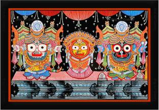 Braj Art Gallery Lord Jagannath Subhadra Balaram Darshan Pattachitra Painting Photo Frame Digital Reprint 13.5 inch x 19.5 inch Painting
