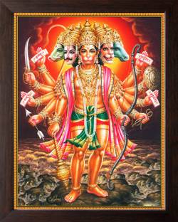 LVY Arts Panchmukhi Hanuman, Bajrangbali Painting Digital Reprint 7 inch x 5 inch Painting