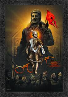 Dharvika Innovations Chatrapati Shivaji Maharaj Photo Frame with Sparkle Coated Lamination Digital Reprint 20 inch x 14 inch Painting