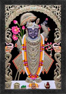 Dharvika Innovations Shrinathji Photo Frame, Shrinathji Paintings for living room Digital Reprint 20 inch x 14 inch Painting