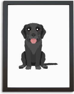 TheKarkhana Cartoon Illustration Black Furry Labrador Dog Pets Wall Frame Hanging Art Digital Reprint 33.5 inch x 23.5 inch Painting