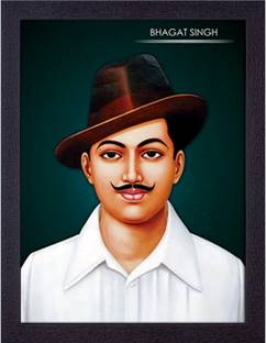 Masstone Bhagat Singh Freedom Fighter UV Sugar Matt Textured Effect Framed HD Digital Reprint 14 inch x 11 inch Painting