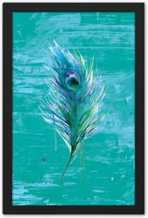Ritwika's Abstract Art Of Peacock Feather With Frame For Home And Office Décor Digital Reprint 13.5 inch x 9.5 inch Painting