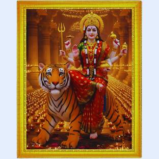 BKS Craft Mata Rani Photo Frame | Goddess Durga Wall Poster Digital Reprint 12 inch x 8 inch Painting