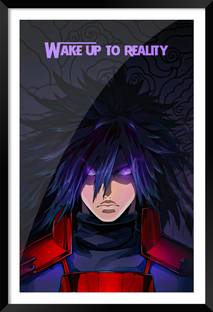 DBrush Wake up to Reality Quotes with Madara Uchiha poster with front glass framed Digital Reprint 20 inch x 14 inch Painting