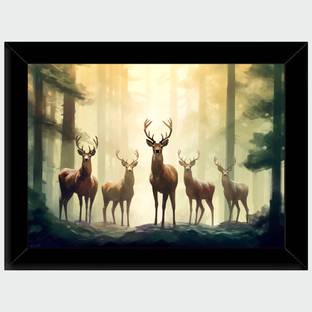 BROSBLISS DEER Deer Painting With Black Frame (10 Inches X 13.5 Inches) Digital Reprint 10 inch x 13.5 inch Painting
