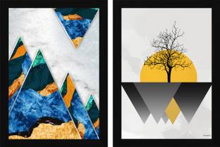 FRIZZY ARTS Watercolor Landscape & Night Sky Wall Art Set Digital Reprint 13 inch x 10 inch Painting