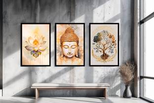 visheshvibe Tree of Life, Buddha and Lotus Flower Digital Reprint 18 inch x 11.69 inch Painting