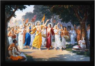 Braj Art Gallery Chaitanya Mahaprabhu Sri Pancha Tattva Pad Yatra Painting Photo Frame Digital Reprint 13.5 inch x 19.5 inch Painting