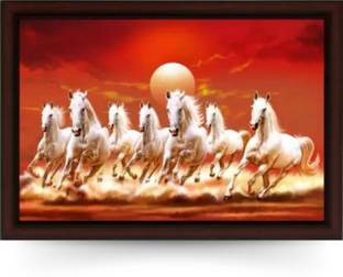 Masstone Vastu Seven Horses Running UV Matt Textured Framed Digital Reprint 14 inch x 20 inch Painting
