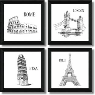सैफ SET OF 4 ARCHITECTURAL डिजिटल रीप्रिंट 19 inch x 19 inch पेंटिंग