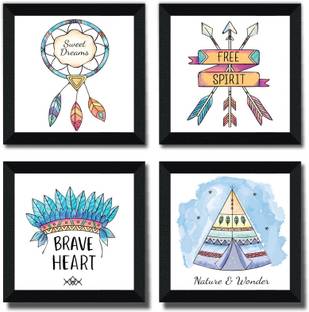 saf Set Of 4 Boho Theme Painting for Bedroom,Hall And office Pack of 4