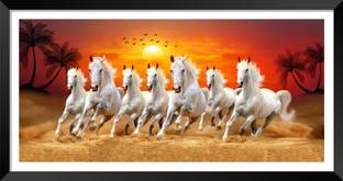 DBrush 7 running white horses at sunrise laminated coated photo frame for wall decor Digital Reprint 14 inch x 26 inch Painting