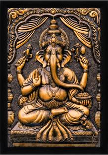 Indianara Lord Ganesha Without Glass Framed Art Print for Room Decor Digital Reprint 20 inch x 14 inch Painting
