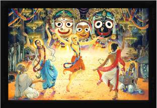 Braj Art Gallery Chaitanya Mahaprabhu & Nityanand Prabhu dance before Lord Jagannath Photo Frame Digital Reprint 13.5 inch x 19.5 inch Painting