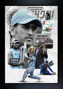 CrowdHall MS Dhoni Photo Frame | MS Dhoni Poster Digital Reprint 13.5 inch x 10 inch Painting