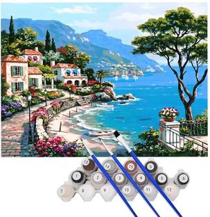 SERPLEX DIY Digital Painting by Numbers Kit Mediterranean Style Canvas for Art Learning Digital Reprint 9.9 inch x 13.7 inch Painting
