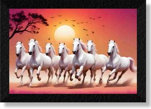 saf 7 Running Horses Premium framed for wall decoration, living room Digital Reprint 20 inch x 14 inch Painting