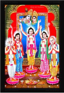 Braj Art Gallery Sri Pancha Tattva Vaishnav Painting Photo Frame Digital Reprint 19.5 inch x 13.5 inch Painting