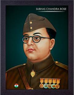 Masstone Subhash chandra Bose Freedom Fighter UV Matt Textured Effect Framed HD Digital Reprint 14 inch x 11 inch Painting