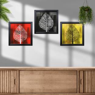 saf Set Of 3 Textured Print With Uv Canvas 9 inch x 9 inch Painting