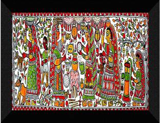 saf 14 cm Traditional Madhubani Art Wall Décor Painting Self Adhesive Sticker