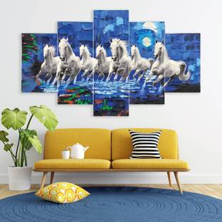 Masstone Vastu Seven Running Horses Lucky Panel MDF Digital Reprint 17 inch x 30 inch Painting