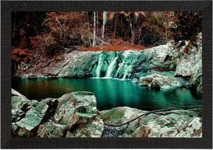 eCraftIndia Beautiful Scenic Waterfall View Satin Matt Texture UV Art Painting Ink 14 inch x 50 inch Painting