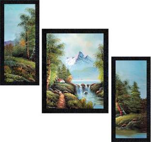 Poster N Frames Landscape Scenery Set of 3 with Acrylic Sheet (Glass) painting-0185 Digital Reprint 14 inch x 22 inch Painting
