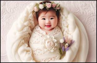 JB Creations Wall Poster Of Cute Baby with Self Adhesive Tape for Pregnant Women Digital Reprint 12 inch x 18 inch Painting