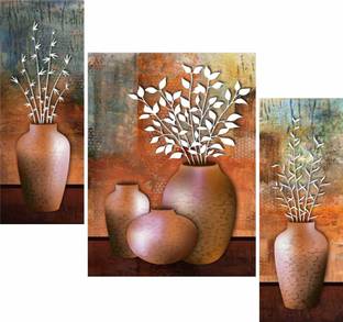 WALLMAX Set of 3 Flower UV Textured Multi Effect Digital Reprint 12 inch x 18 inch Painting