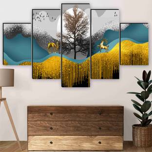 saf dancing deer wall painting for living room, wall decoration, home decoration Digital Reprint 18 inch x 30 inch Painting