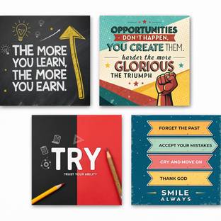 Decormatic Positivity Wall Art Set of 4 – A4 Paintings with Uplifting Messages Digital Reprint 8 inch x 8 inch Painting