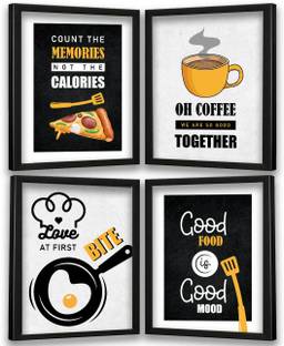 Restaurant Theme Posters with Frame - Framed Posters for Kitchen Restaurant Cafe Wall Decor - Frames for Food Lovers Paper Print