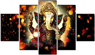 saf Ganesha set of 5 Panel Painting Digital Reprint 18 inch x 30 inch Painting