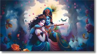 WallChitra radha krishna painting wall decoration | radha krishna wall painting for bedroom Canvas 36 inch x 20 inch Painting