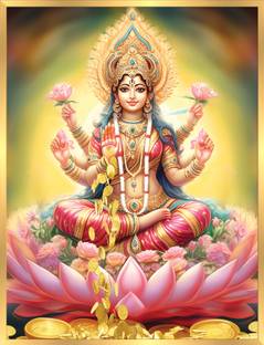 Anaadi Maa Laxmi Ji Wall Decor Painting For Home Decoration & Diwali Pooja Digital Reprint 10 inch x 12 inch Painting