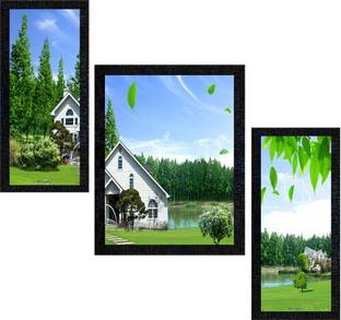 Poster N Frames Set of 3 with Acrylic Sheet (Glass) Natural Landscape Scenery framed-0262 Digital Reprint 13 inch x 22 inch Painting
