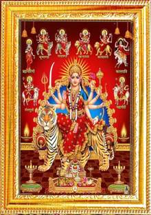 JIMYWOW Maa Durga Navdurga photo frame for wall décor & temple Digital Reprint 12 inch x 9 inch Painting