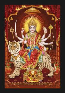 jog craft durga mata photo frame| durga maa photo| wooden art Digital Reprint 20 inch x 14 inch Painting