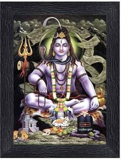 ag pro comfort Shiv Ji Bholenath Wooden Photo Frame with Acrylic Sheet for Pooja Digital Reprint 10 inch x 8 inch Painting