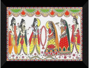 saf 14 cm Lord Seeta Ram Religious Wall Décor Painting Self Adhesive Sticker