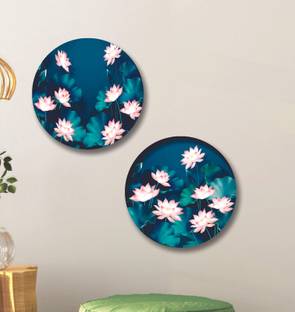 saf Round Shape Lotus Flower MDF Wall Painting for Living Room 12X12 inch LRB28-L2 Digital Reprint 12 inch x 12 inch Painting